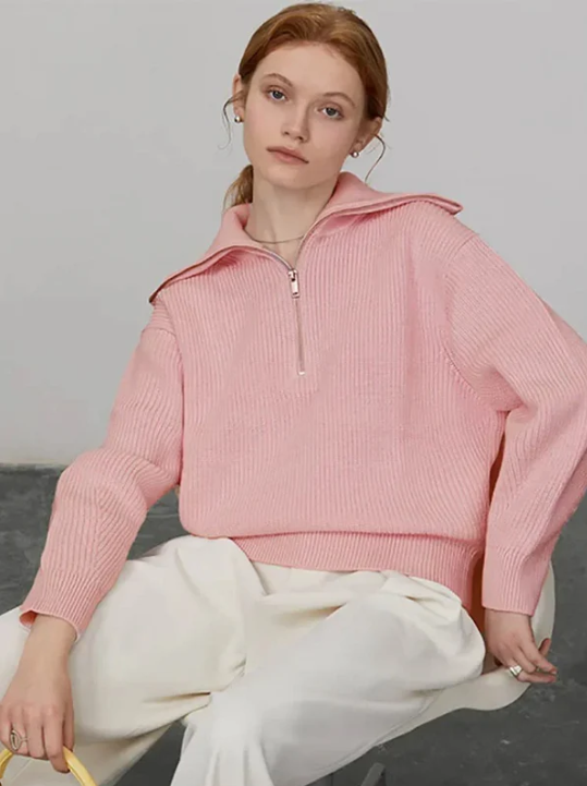Eveloria Damen Pullover Wollstrick Lockere Passform Hoch Rippbesatz - Eveloria