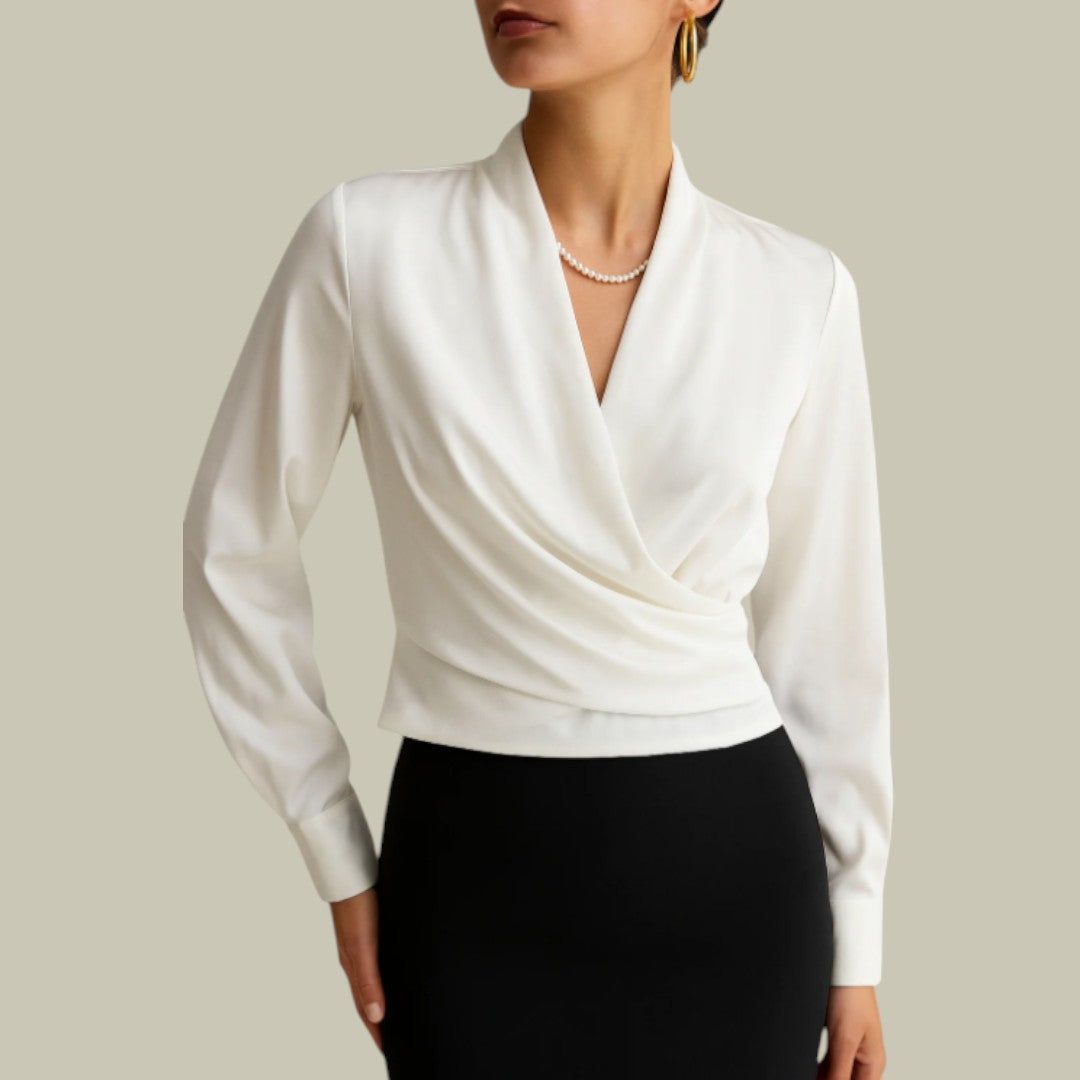 Elegante Damen Satin Bluse Wickel-design