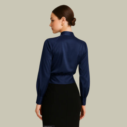 Elegante Damen Satin Bluse Wickel-design
