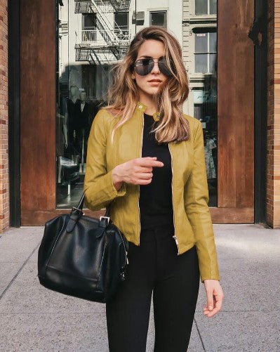 Eveloria Damen Taillierte Lederjacke Kunstleder