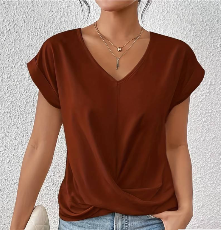 Damen V-Ausschnitt Bluse Kurzärmelig