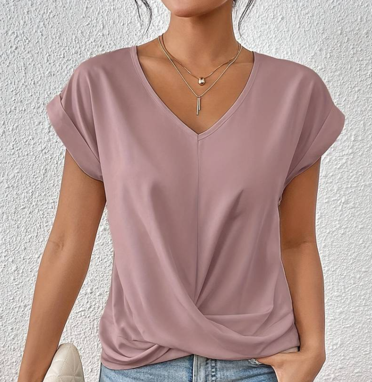 Damen V-Ausschnitt Bluse Kurzärmelig