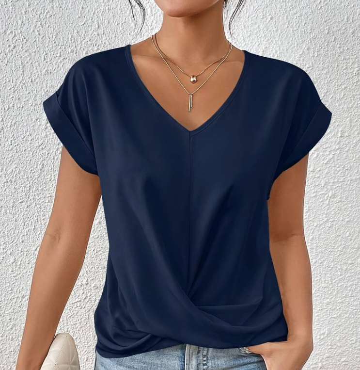 Damen V-Ausschnitt Bluse Kurzärmelig