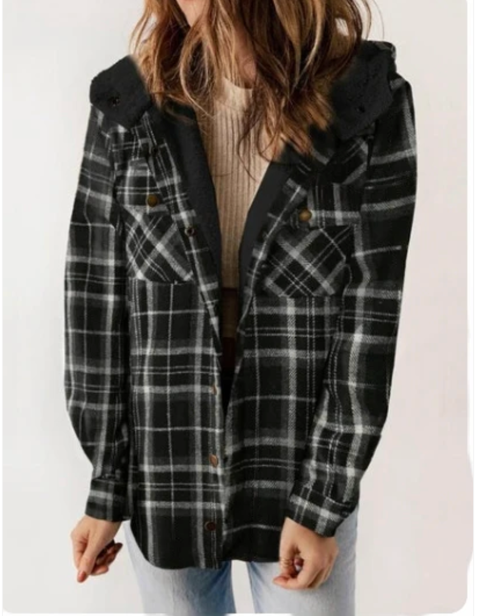 Eveloria Damen Karo-Jacke mit Kapuze