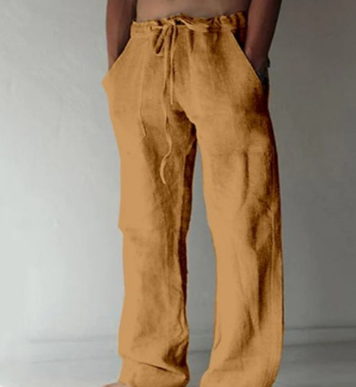 Herren Langhose Leinen Mit Kordelzug Beige