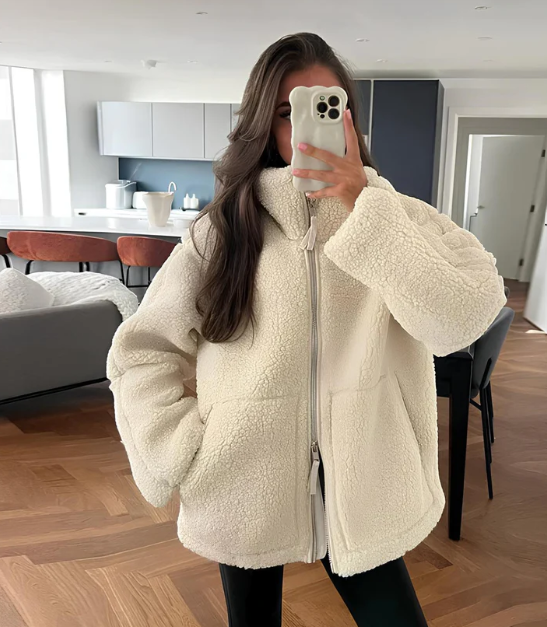Damen Oversized Fleecejacke Reißverschluss Hochkragen - Eveloria