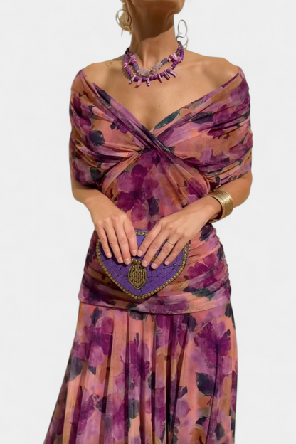 Damen Maxi Kleid Off-Shoulder Gerafftes
