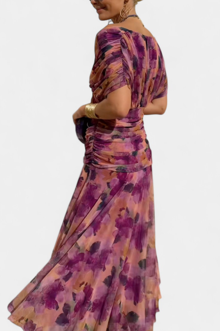 Damen Maxi Kleid Off-Shoulder Gerafftes
