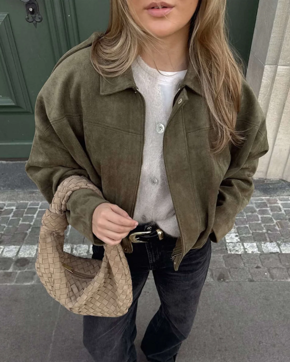 Damen Veloursjacke Oversized Komfortbeige