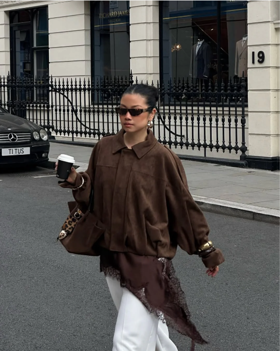 Damen Veloursjacke Oversized Komfortbeige