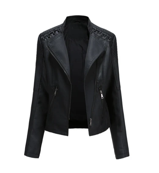 Eveloria Damen Klassische Lederjacke Schwarz - Eveloria