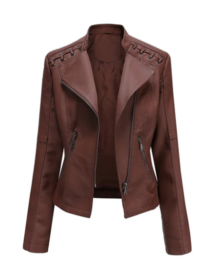 Eveloria Damen Klassische Lederjacke