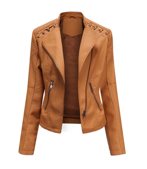 Eveloria Damen Klassische Lederjacke