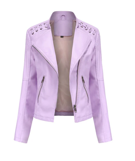 Eveloria Damen Klassische Lederjacke