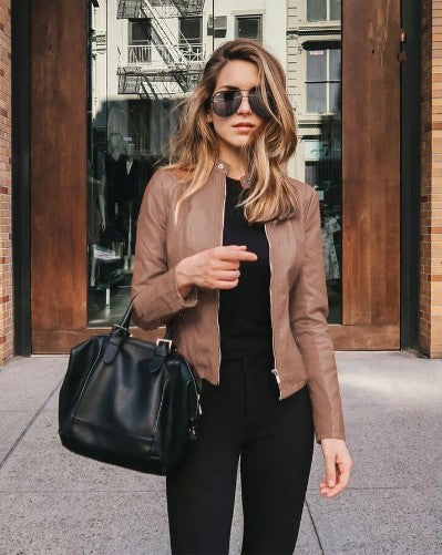 Eveloria Damen Taillierte Lederjacke Kunstleder