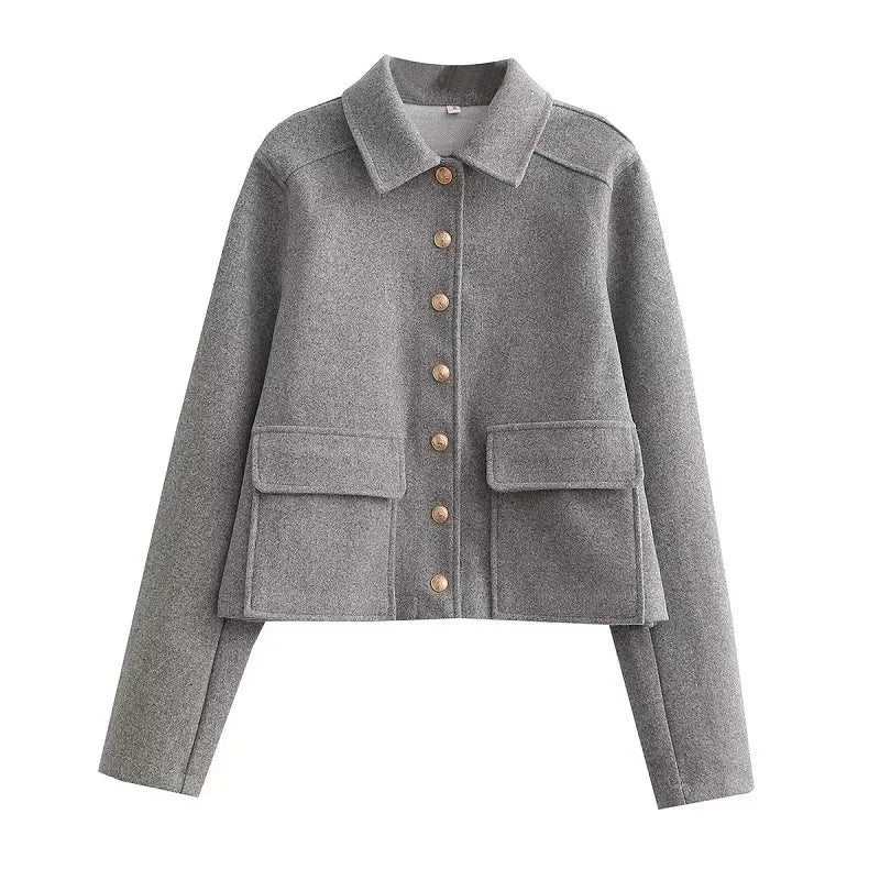 Damen Smart-Casual Jacke Kurz Knopfleiste