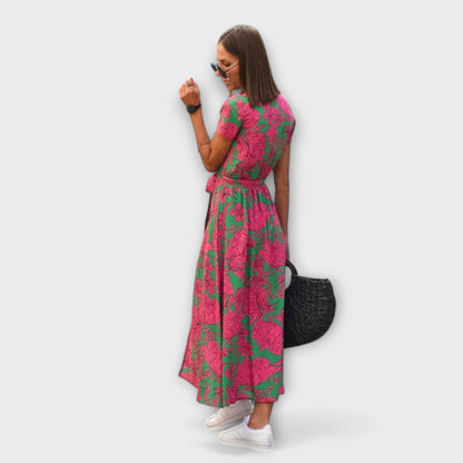 Damen Langkleid V-Ausschnitt Gürtel Lässig