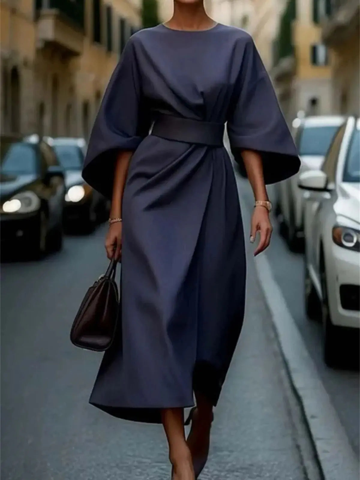Damen Midikleid Laternenärmel Formal