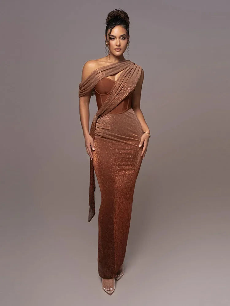 Damen Abendkleid Ein-Schulter Schwarz - Eveloria