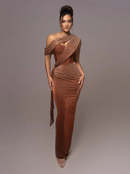 Damen Abendkleid Ein-Schulter Schwarz - Eveloria