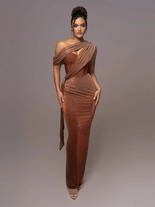 Damen Abendkleid Ein-Schulter Schwarz - Eveloria