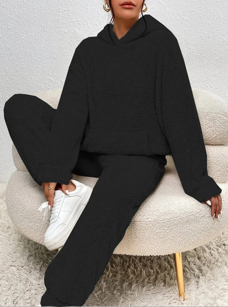 Damen Teddy Lounge Set Zweiteilig Kuschelig Grau