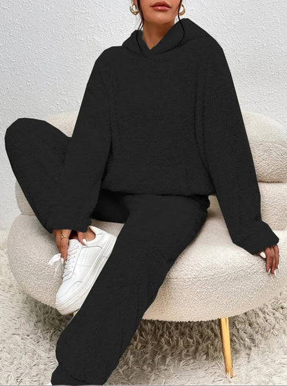 Damen Teddy Lounge Set Zweiteilig Kuschelig Grau