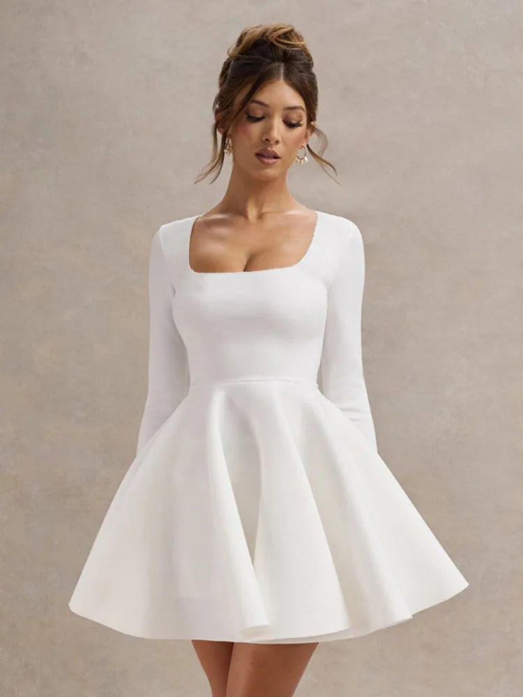 Eveloria Damen Mini-Kleid Weiß Quadrat-Ausschnitt - Eveloria