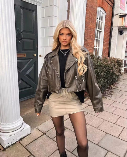 Damen Leder Motorradjacke Reißverschluss