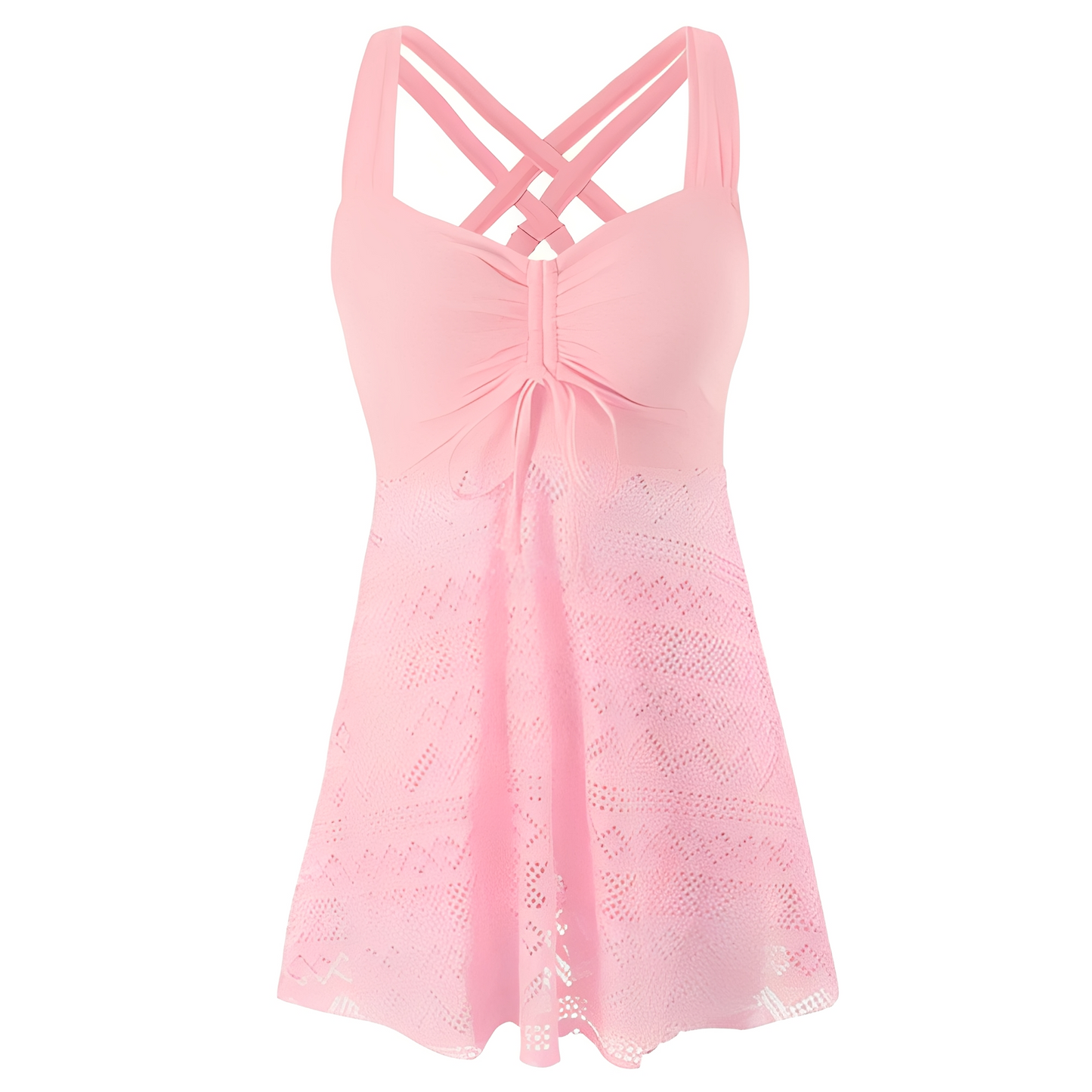 Damen Neckholder Badeanzug Spitzenverzierung Eleganter Einteiler