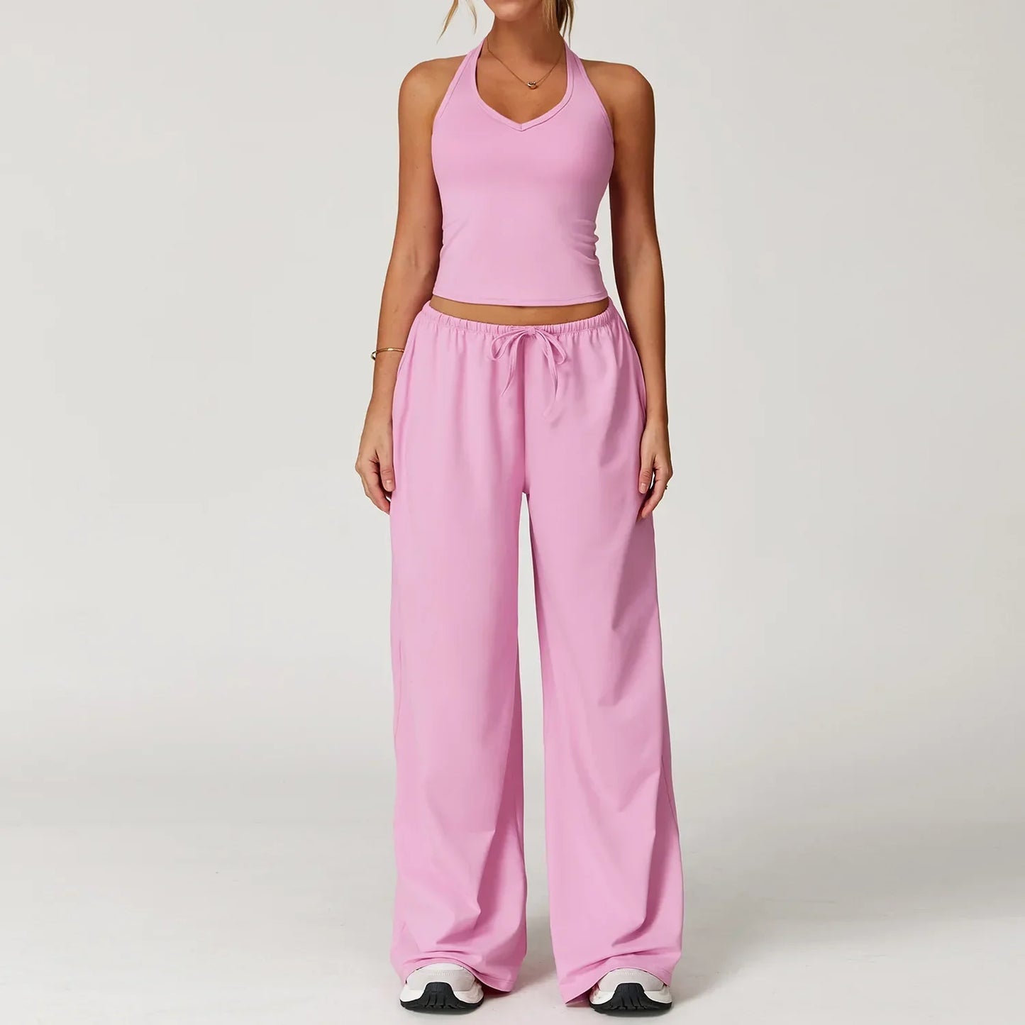 Damen Lounge Set Crop und Hose Baumwolle Beige