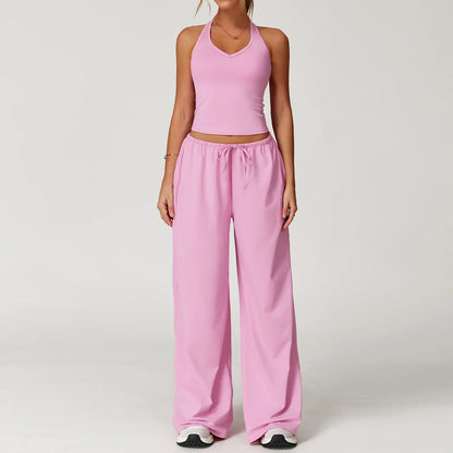 Damen Lounge Set Crop und Hose Baumwolle Beige