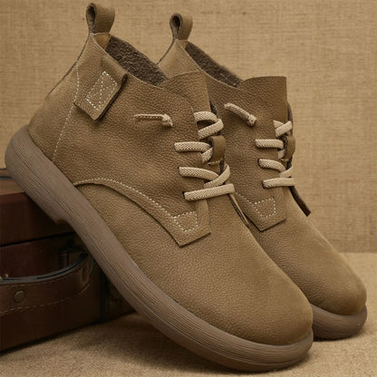 Herren Ankle Boots Weiches Leder Braun Schnürung