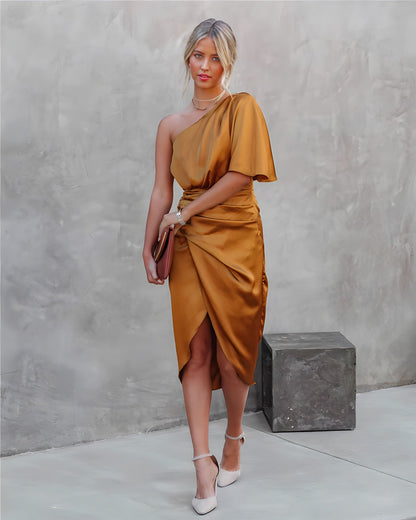 Damen Midikleid Asymmetrischer Ärmel Modern