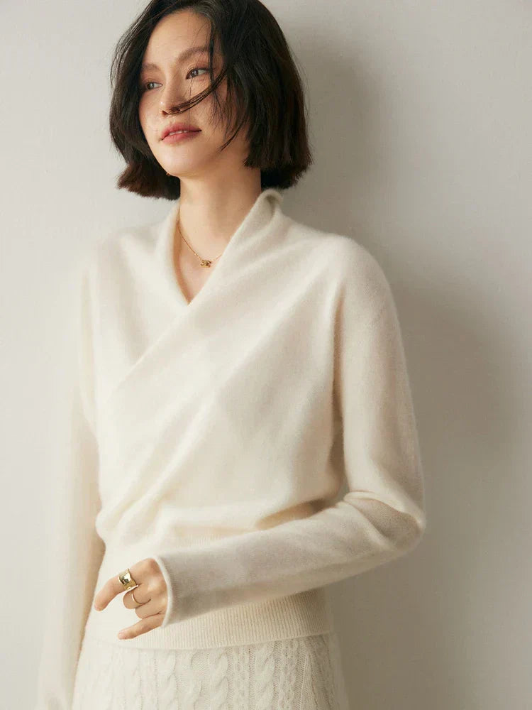 Damen Wickelpullover Elegantes Überkreuz-Design