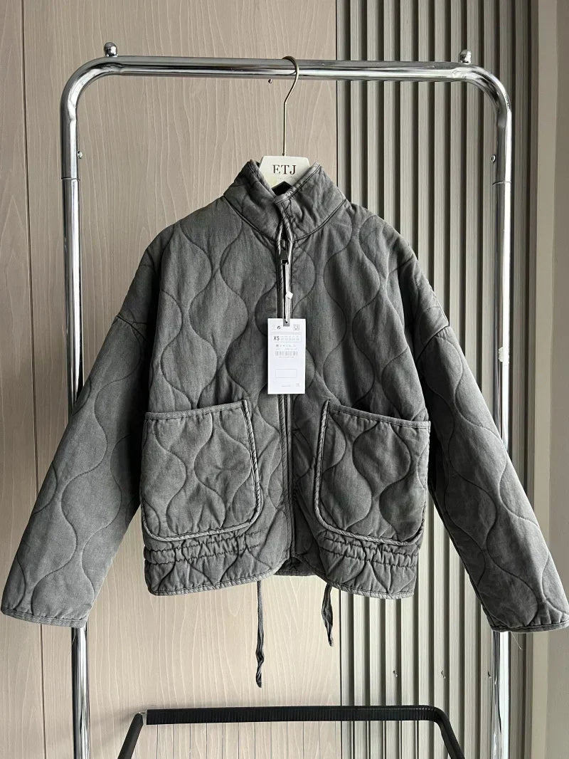Damen Winterjacke Kuschelig Übergangsjacke mit Taschen