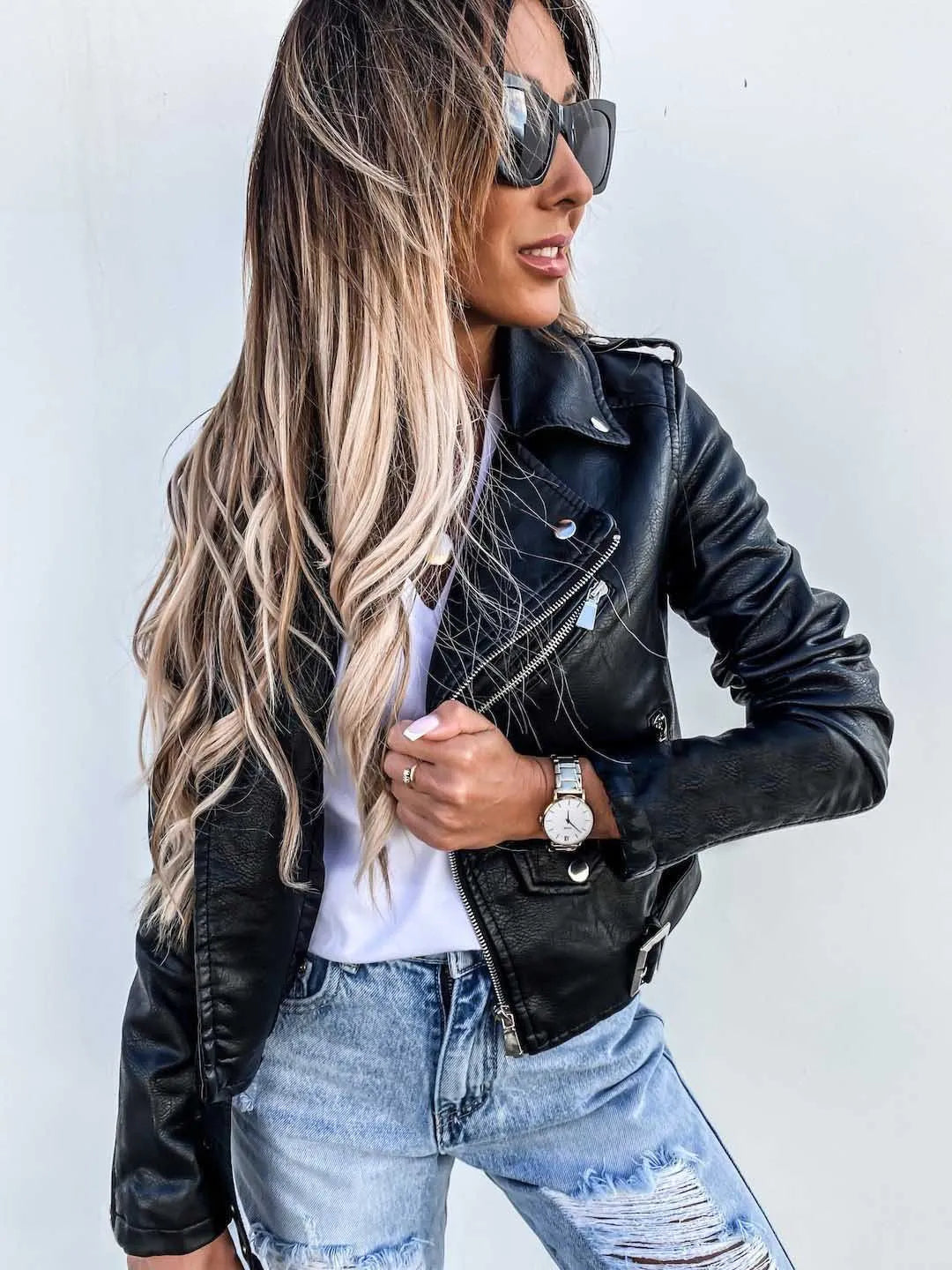 Damen Jacke mit Gürtel und Reißverschluss - Eveloria