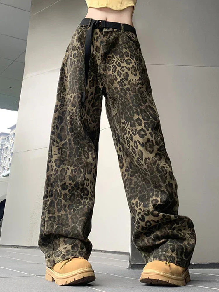 Damen Weite Jeans Leopardenmuster - Eveloria