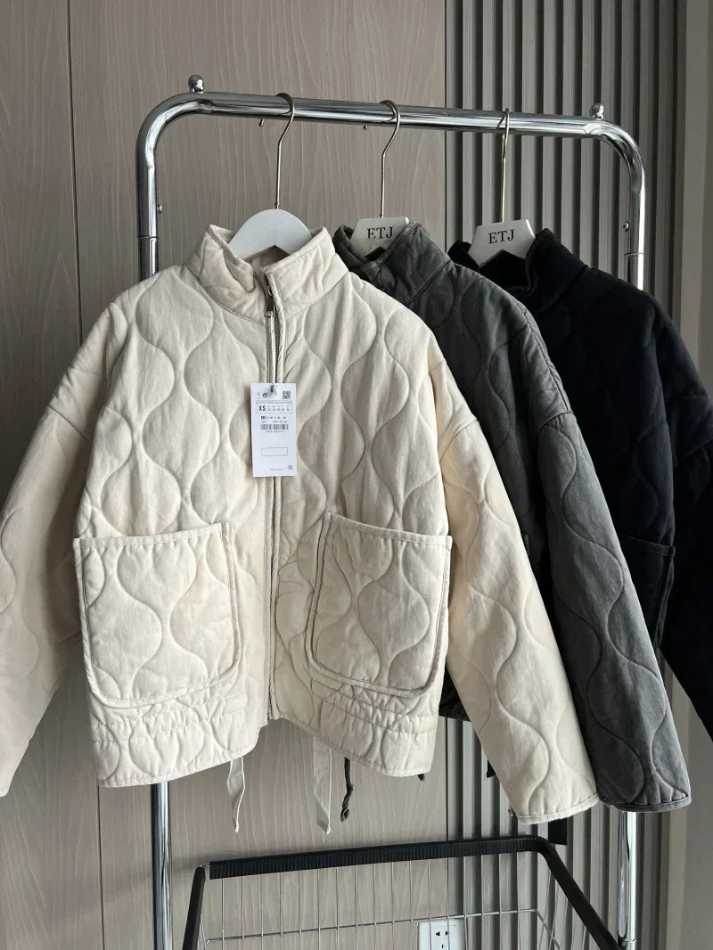 Damen Winterjacke Kuschelig Übergangsjacke mit Taschen