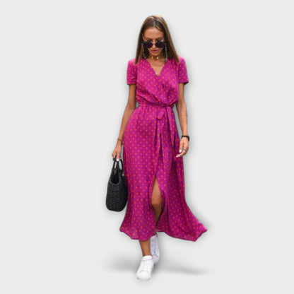 Damen Langkleid V-Ausschnitt Gürtel Lässig