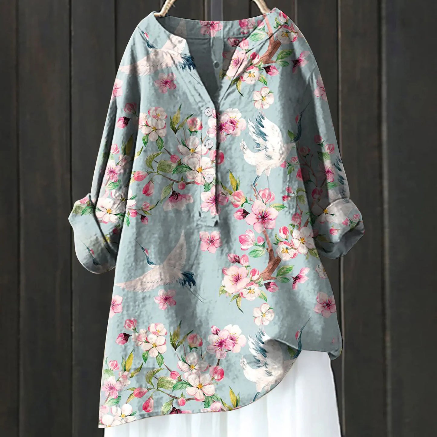 Eveloria Damenbluse Blumenmuster Baumwolle Leicht