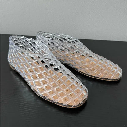 Damen Transparente Jelly Sandalen Flache Sommer Schuhe Farbig Rund