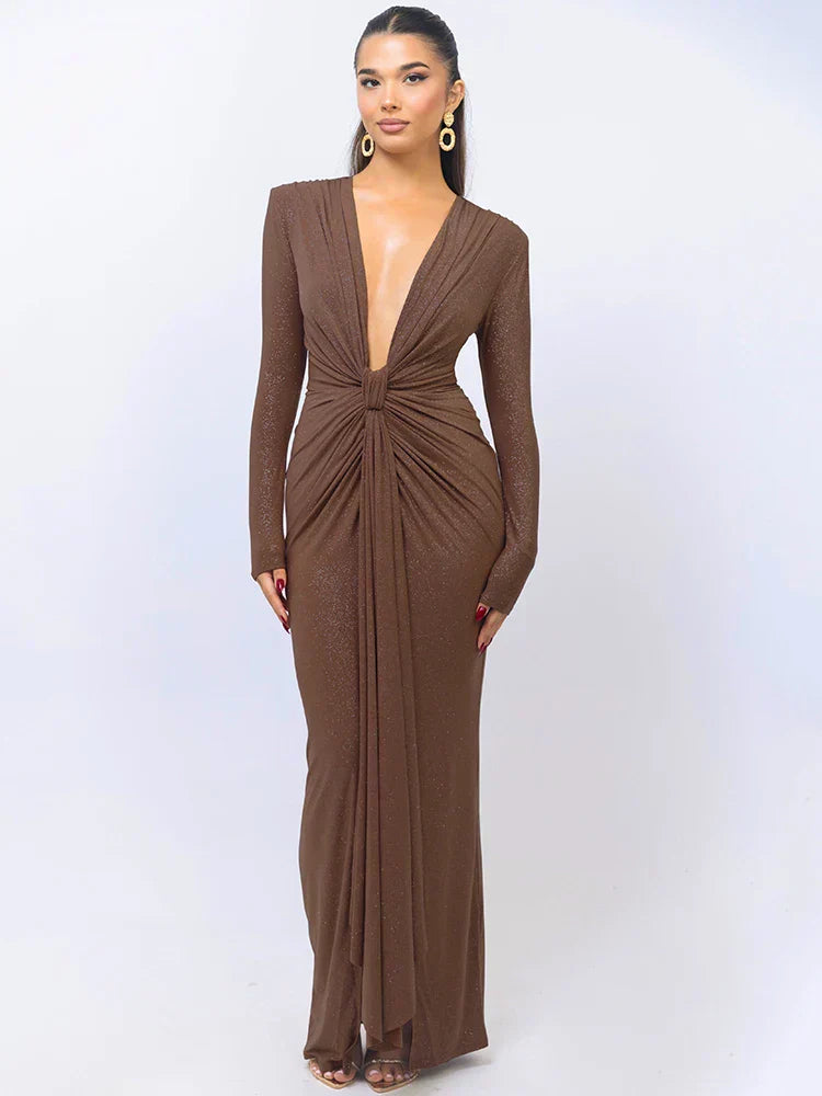 Eveloria Damen Maxikleid V-Ausschnitt Glitter