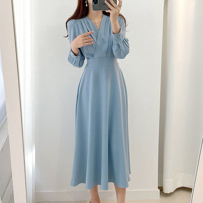 Eveloria Damenkleid Puffärmel V-Ausschnitt A-Linie