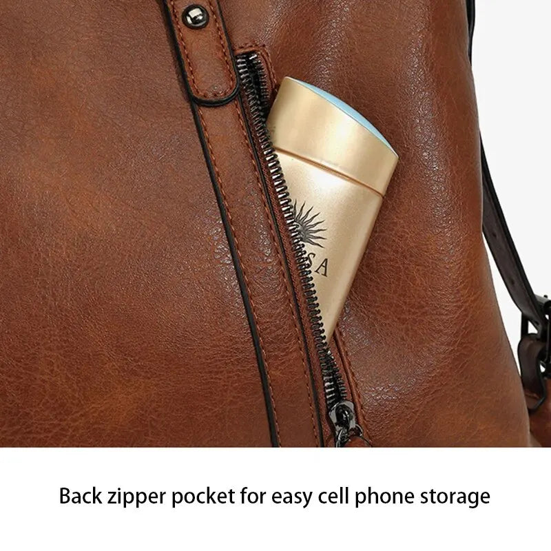 Damen Vintage Tote Tasche Große Kapazität Leder Braun