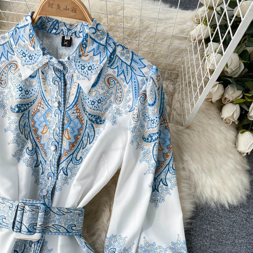 Eveloria Damen A-Linienkleid Gürtel Blumenmuster