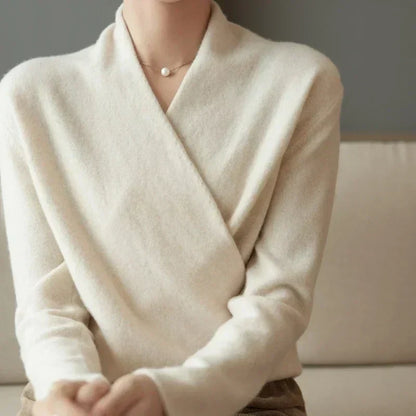 Damen Kaschmir Wickelpullover Weich Beige