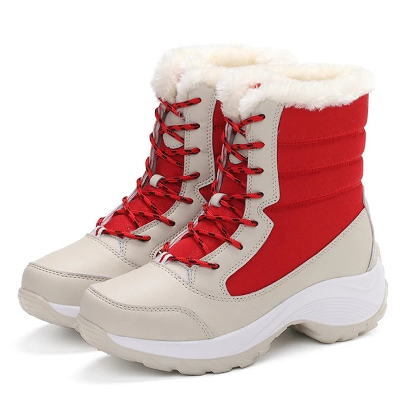Damen Schneestiefel Mid Calf Schnürstiefel Kunstfell gefüttert