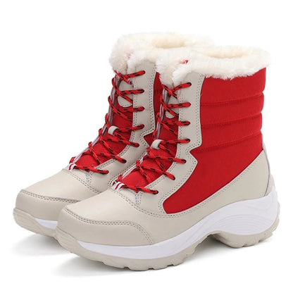 Damen Schneestiefel Mid Calf Schnürstiefel Kunstfell gefüttert