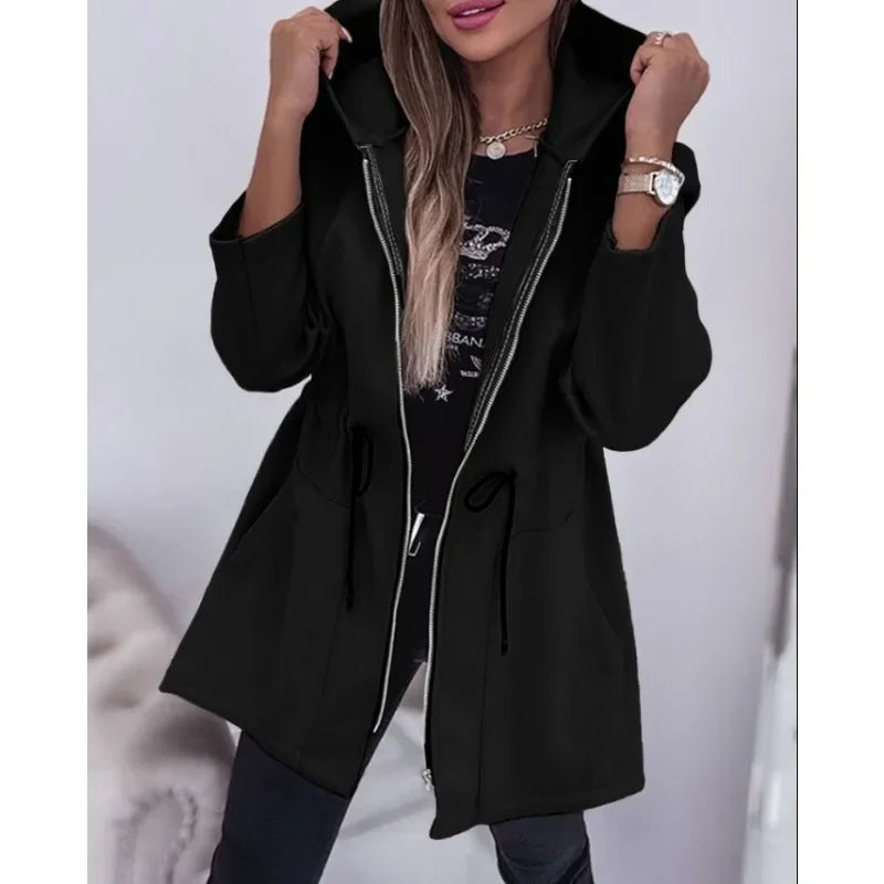 Eveloria Damen Frühlingsjacke Kapuze Plissierter Bund